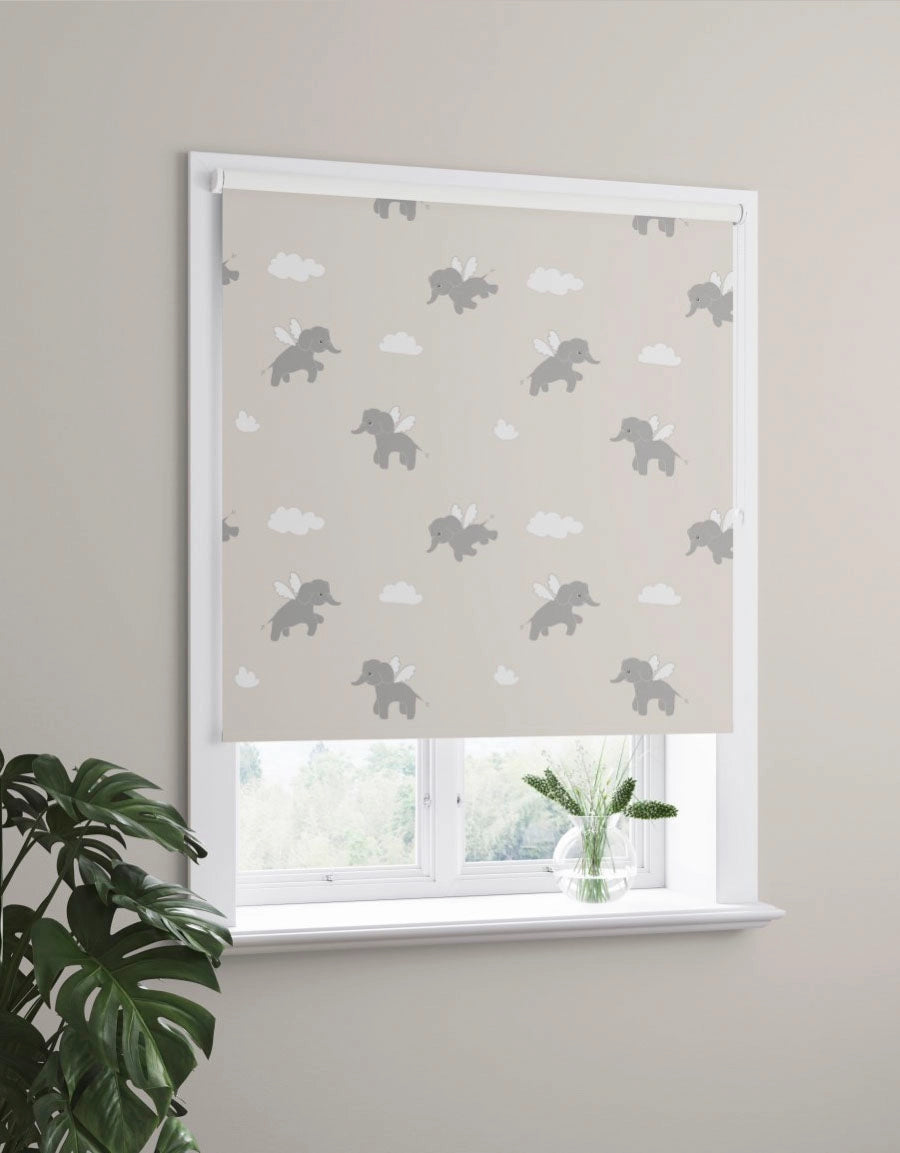 Elephant mörkläggande barnrullgardin, beige